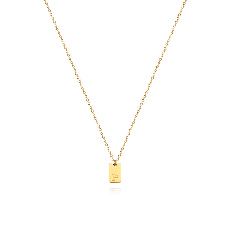 Waterproof Small Square Initial Letter Gold Plated Necklace