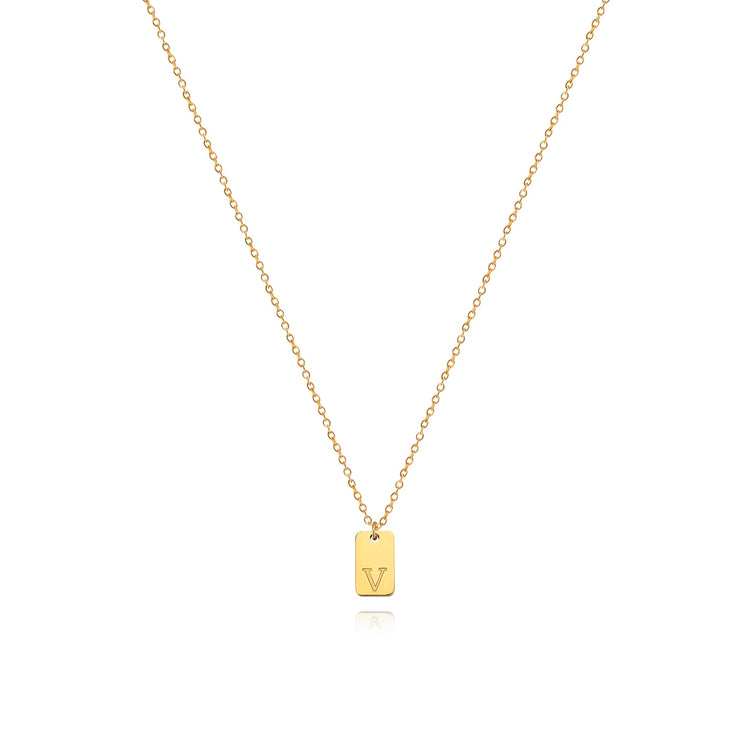 Waterproof Small Square Initial Letter Gold Plated Necklace