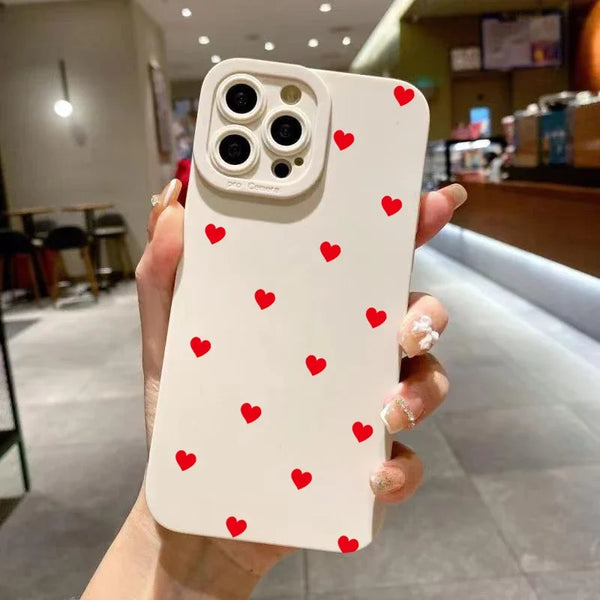 Cute Red Heart Print Protective Silicone iPhone Case