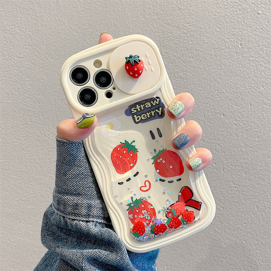 3D Cute Strawberry Peach Coconut iPhone Cases With Camera Protector