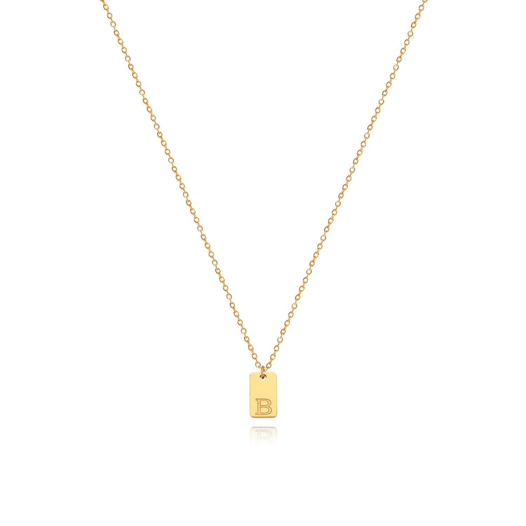 Waterproof Small Square Initial Letter Gold Plated Necklace