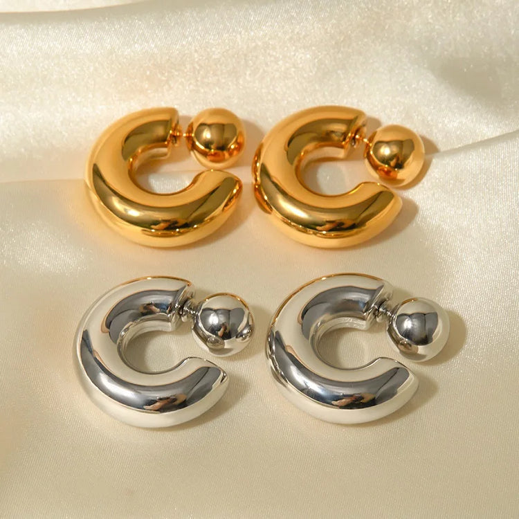 Stainless Steel C Shape Round Chunky Waterproof Earrings