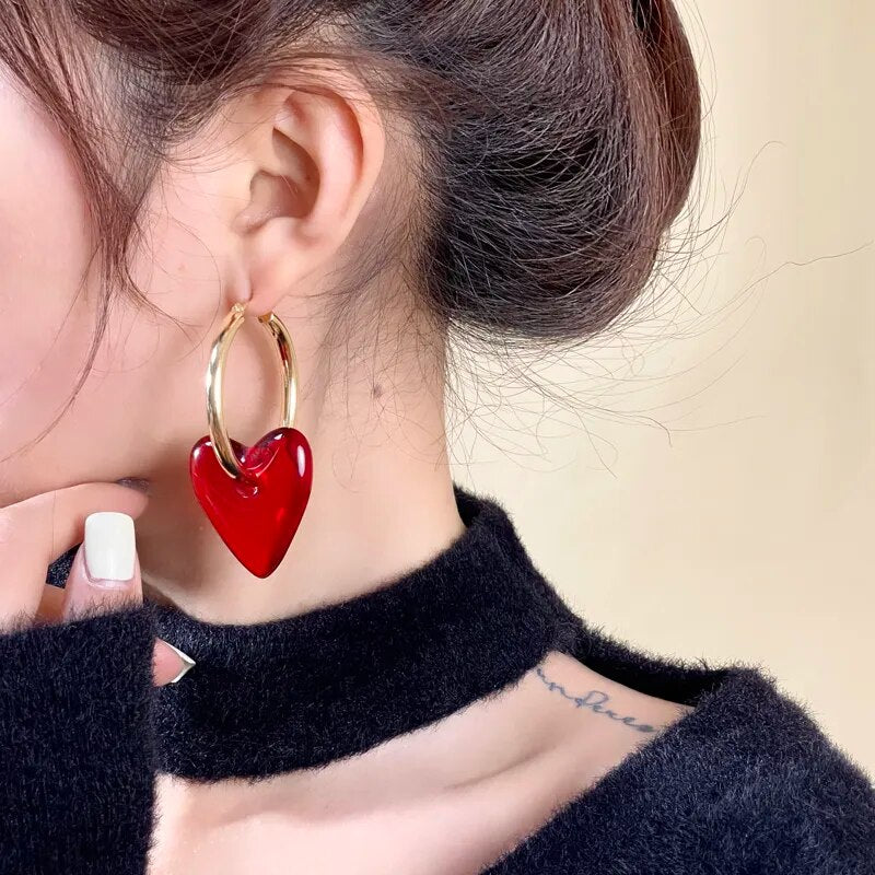 Vintage Red Heart Shaped Drop Earrings