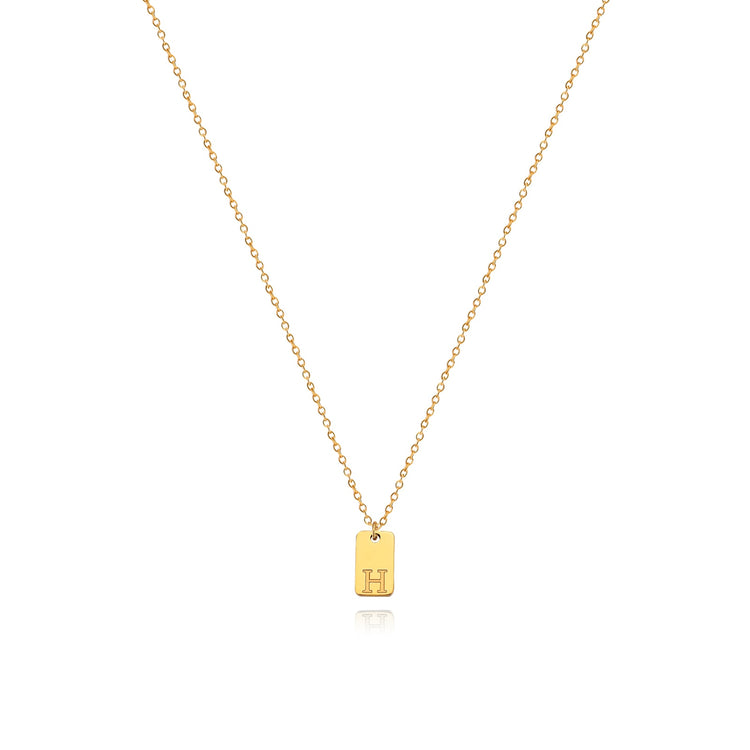 Waterproof Small Square Initial Letter Gold Plated Necklace