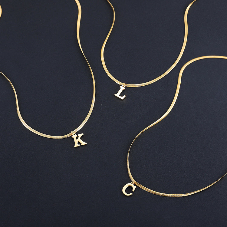 A-Z Alphabet Gold Plated Stainless Steel Pendant Necklace