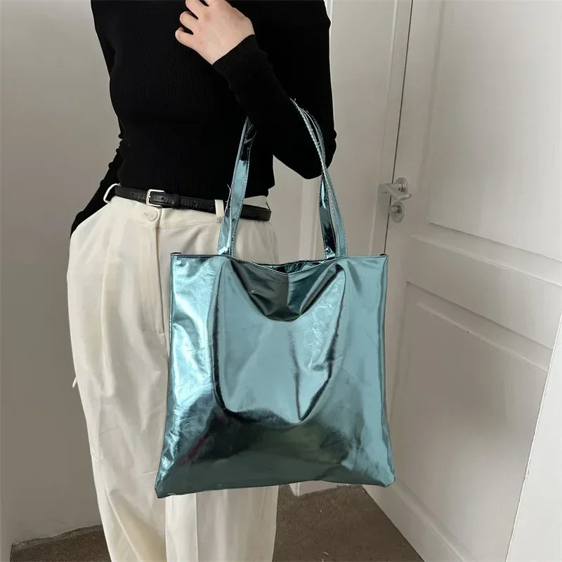 Glossy Faux Leather Spacious Tote Bag ( + more colors)