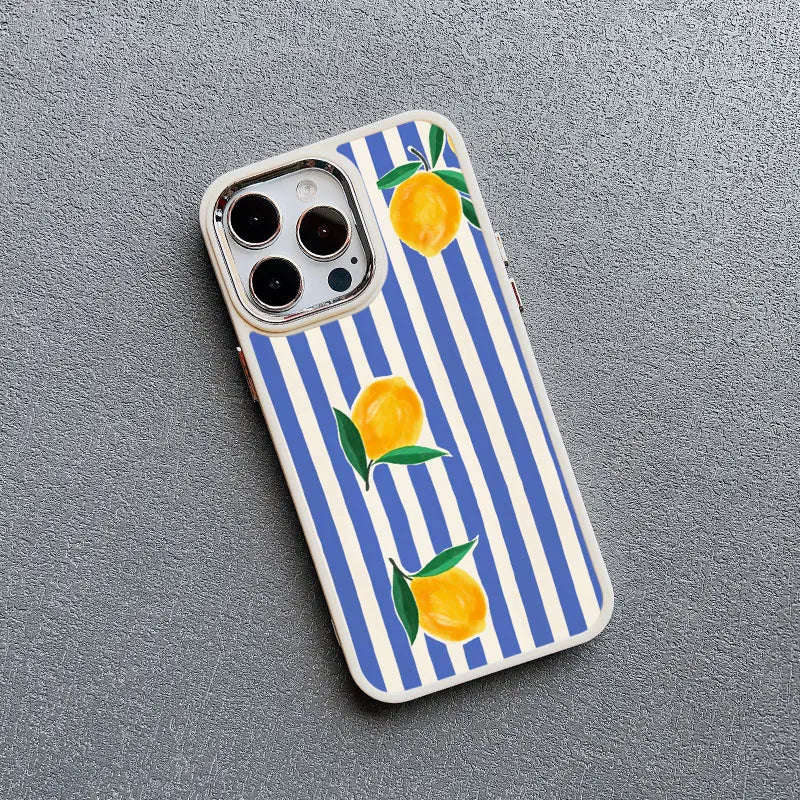 Striped Fruits Lemon Cherry Silicone iPhone Case