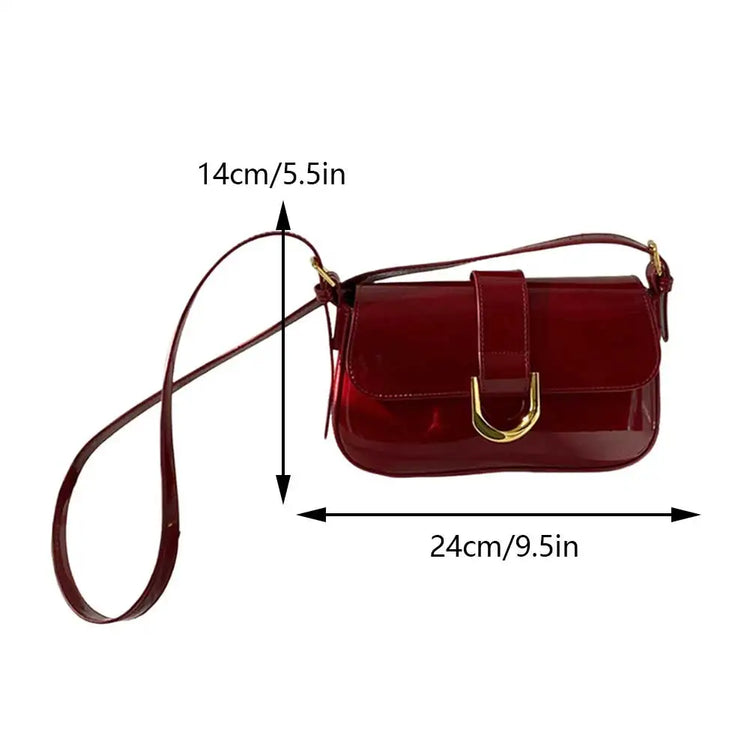 Retro Patent Leather Burgundy Shoulder Bag