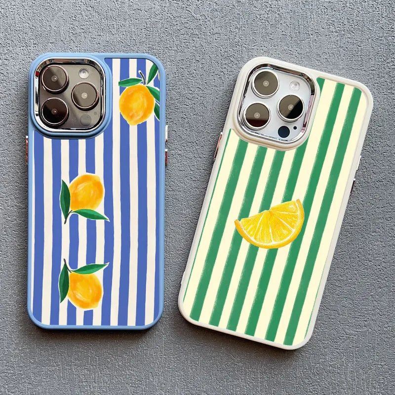 Striped Fruits Lemon Cherry Silicone iPhone Case