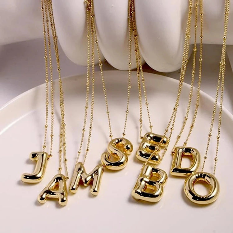 Vintage Stainless Steel Waterproof Balloon Bubble Chunky Letter Necklace