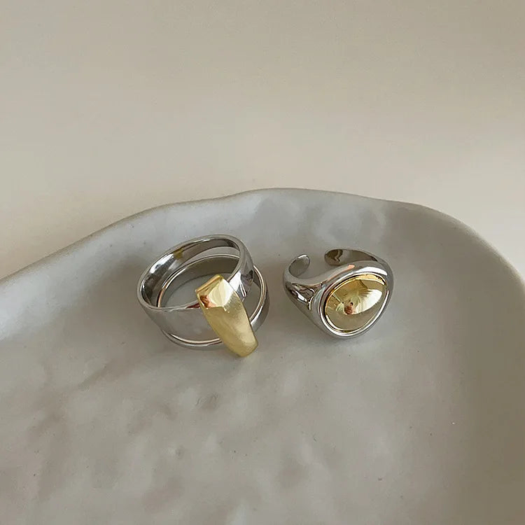 Modern Splicing Gold Silver Metal Rings - Set of 2