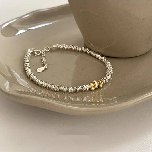 925 Silver Gold Color Beads Adjustable String Bracelet