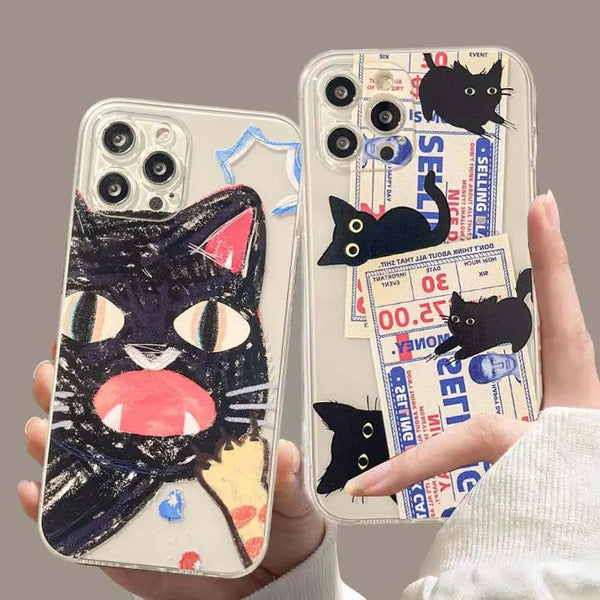 Doodle Angry Cat Clear Silicone iPhone Case