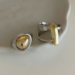 Modern Splicing Gold Silver Metal Rings - Set of 2