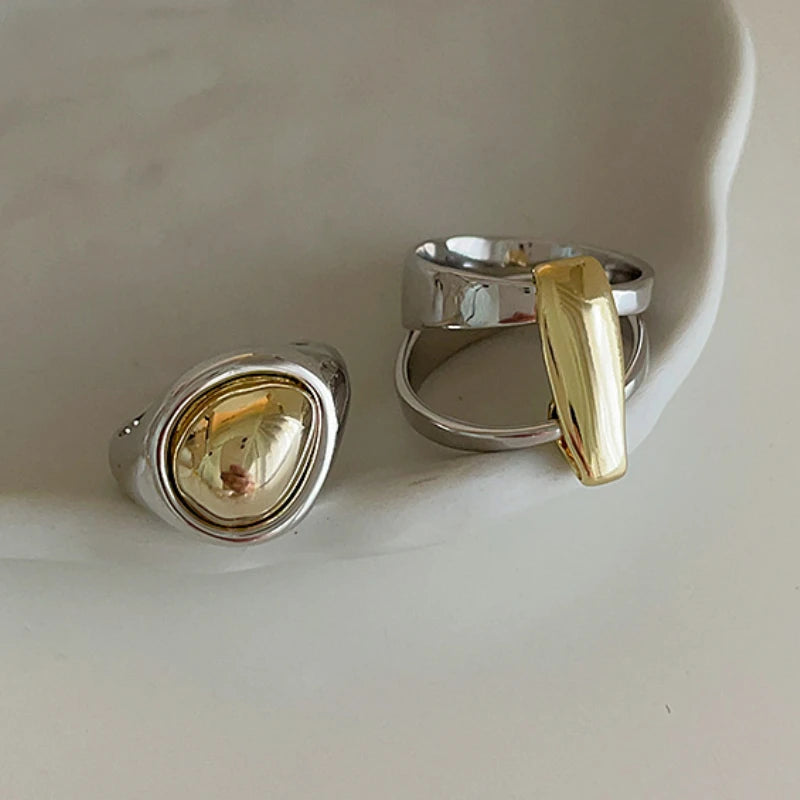 Modern Splicing Gold Silver Metal Rings - Set of 2