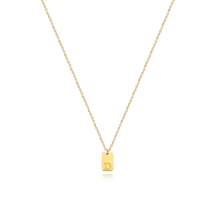 Waterproof Small Square Initial Letter Gold Plated Necklace