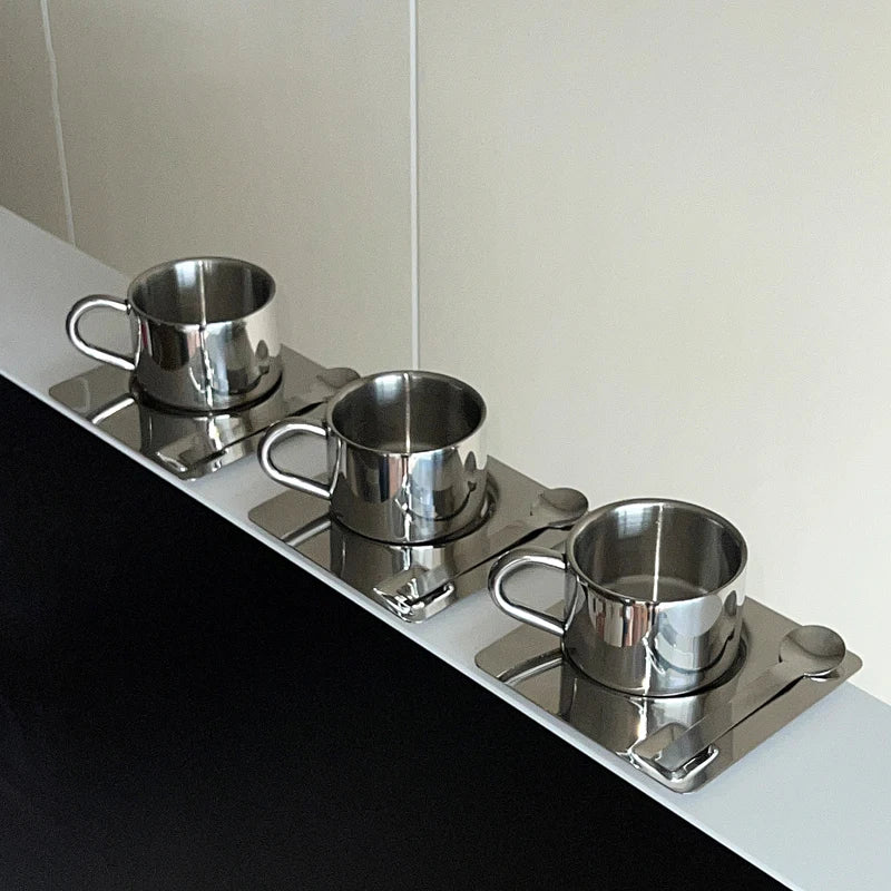 3 Piece Stainless Steel Coffee Cup Set