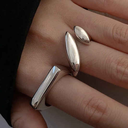 Waterproof Modern Design 925 Sterling Silver Rings - Set of 2