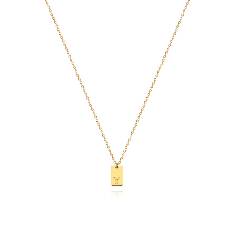 Waterproof Small Square Initial Letter Gold Plated Necklace