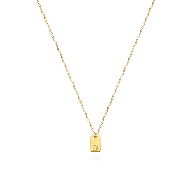 Waterproof Small Square Initial Letter Gold Plated Necklace