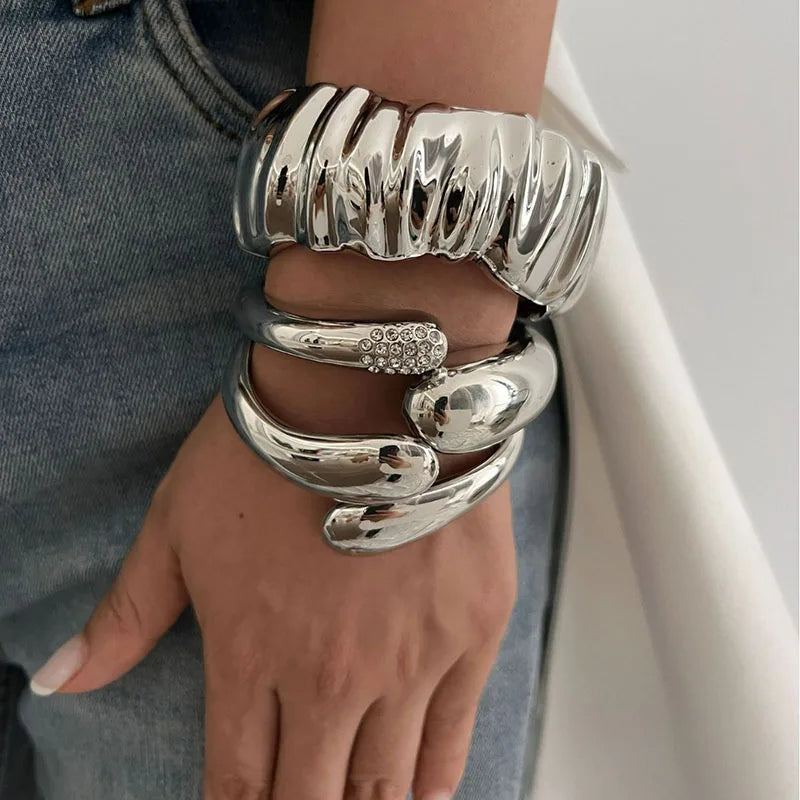 Water Resistant Wide Cuff Statement Bangles