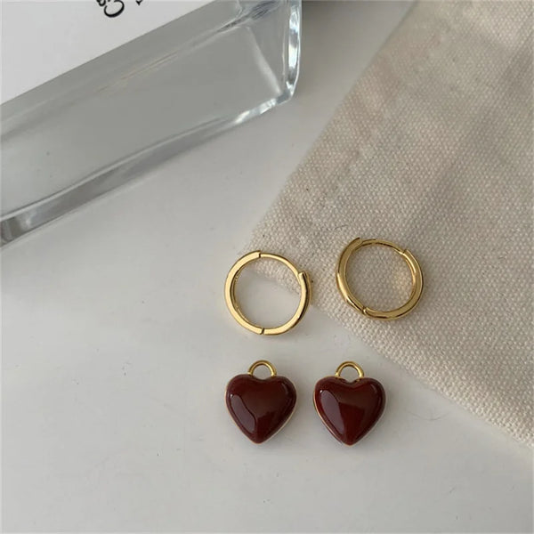 Cute Burgundy Red Heart Pendant Earrings
