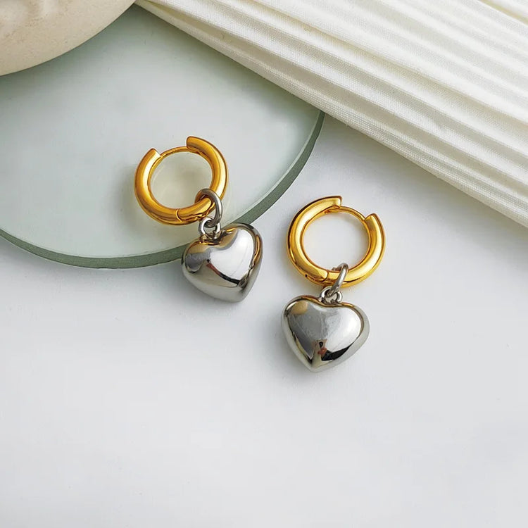 Mixed Metals Hoop Heart Earrings