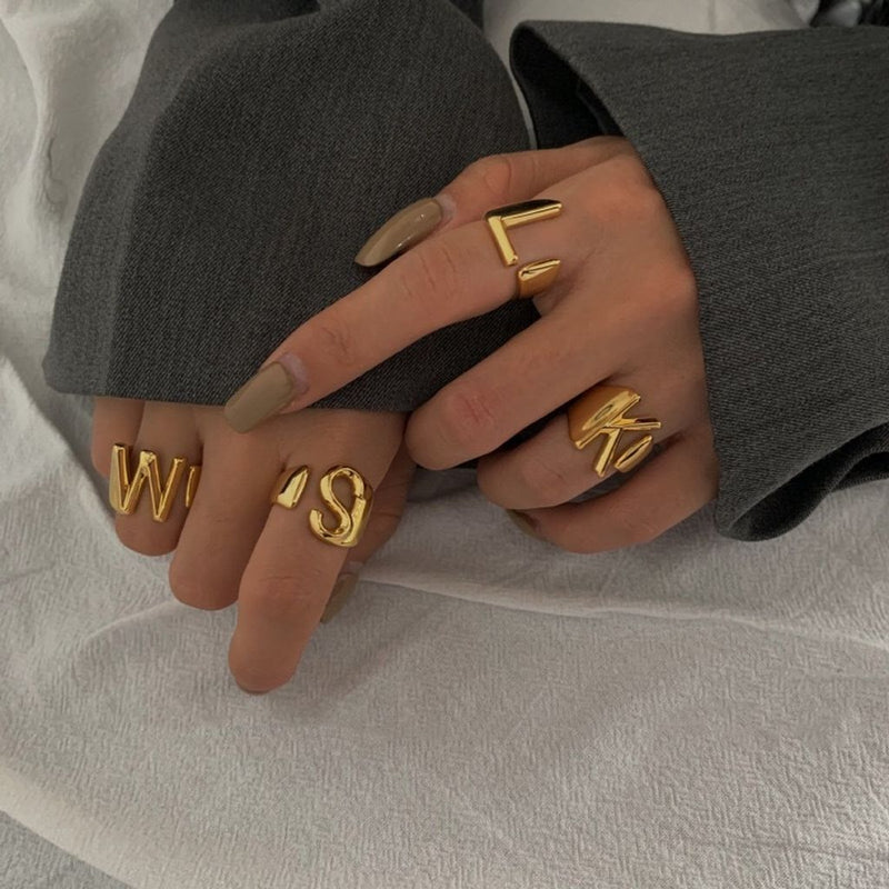 Resizable Initial Letter Ring In Gold - Mad Jade's