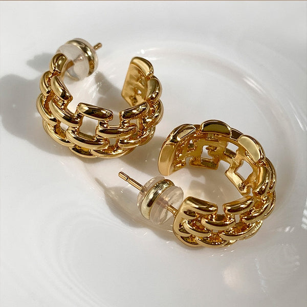 Gold Chain Retro Hoop Earrings - Mad Jade's