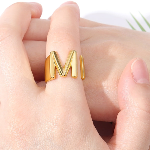 Resizable Initial Letter Ring In Gold - Mad Jade's
