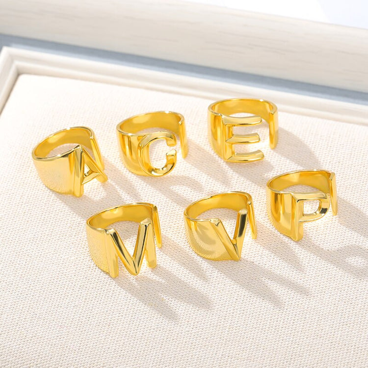 Resizable Initial Letter Ring In Gold - Mad Jade's