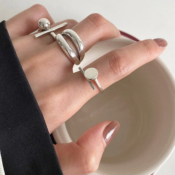 Geometric Design Rings In Silver- Set of 3 - Mad Jade's