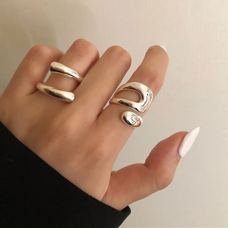 Irregular Shape Chunky Steel Rings - Set of 2 - Mad Jade's