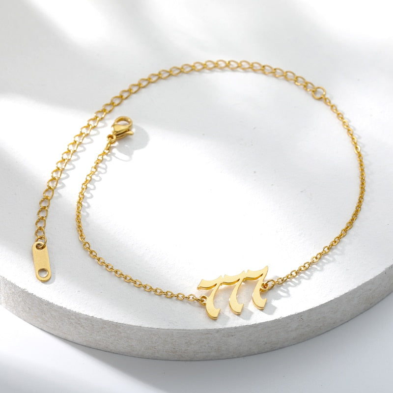Angel Number Stainless Steel Anklets in Gold and Silver