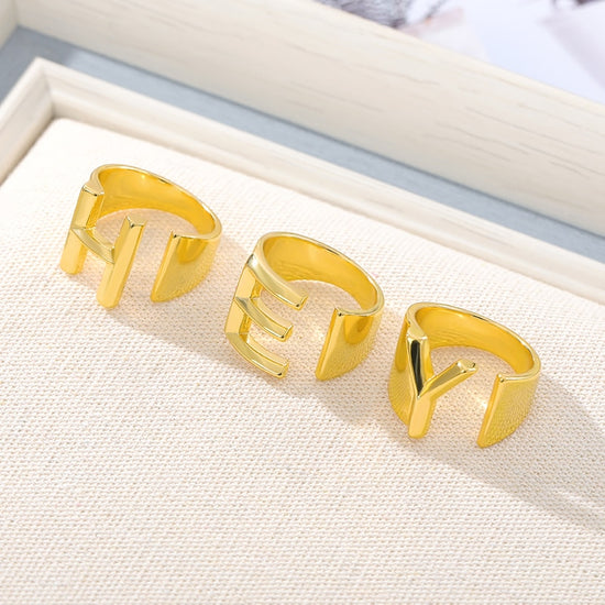 Resizable Initial Letter Ring In Gold - Mad Jade's