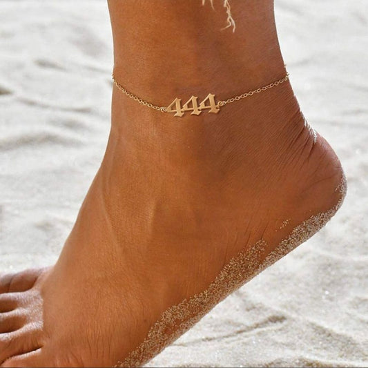 Angel Number Stainless Steel Anklets in Gold and Silver