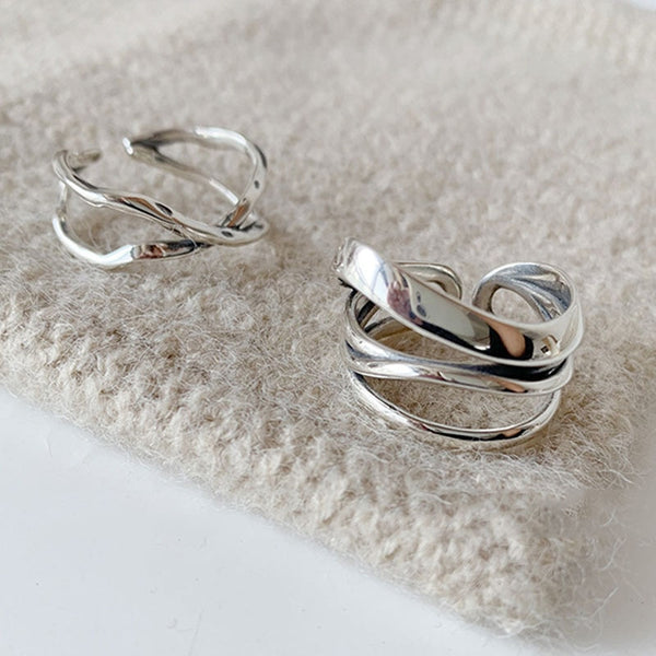 Sleek Silver Color Edgy Rings - Set of 2