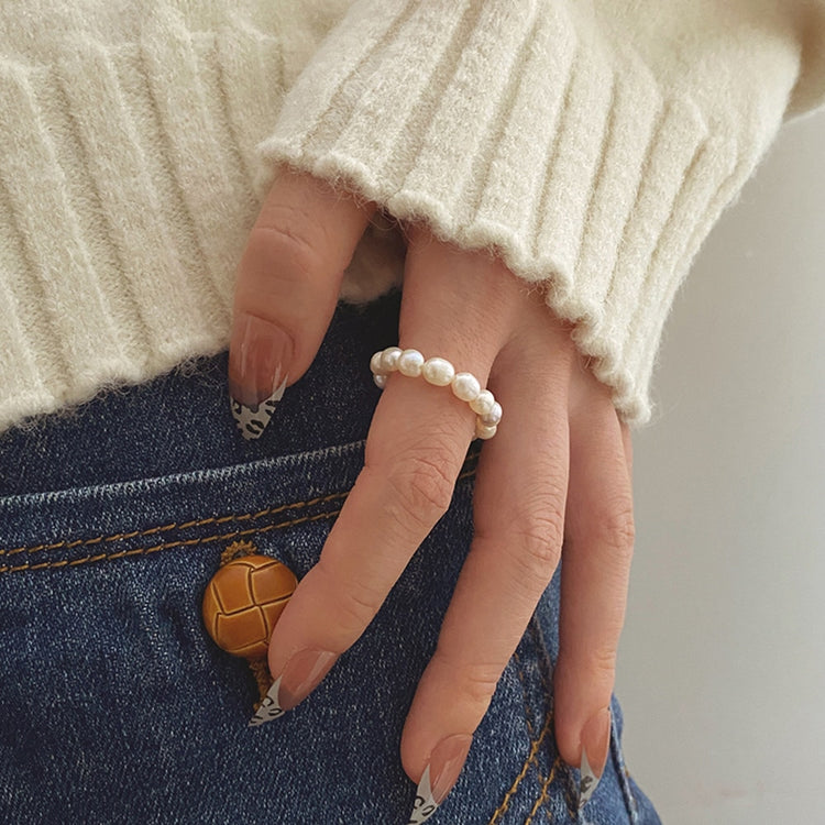 Elegant Imitation Pearl Statement Ring - Set of 2