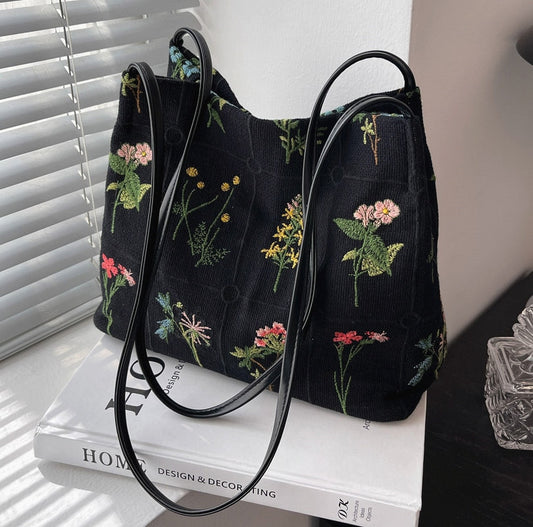 Mid Size Shoulder Bag With Flower Embroidery - Mad Jade's