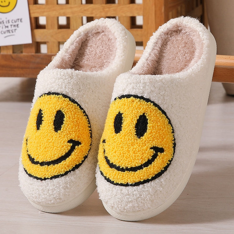 Fuzzy Smiley Face House Slippers In Multiple Colors