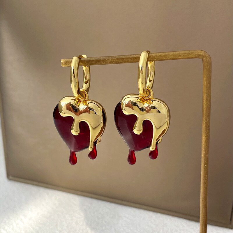 Trendy Irregular Heart Earrings with Drip Design