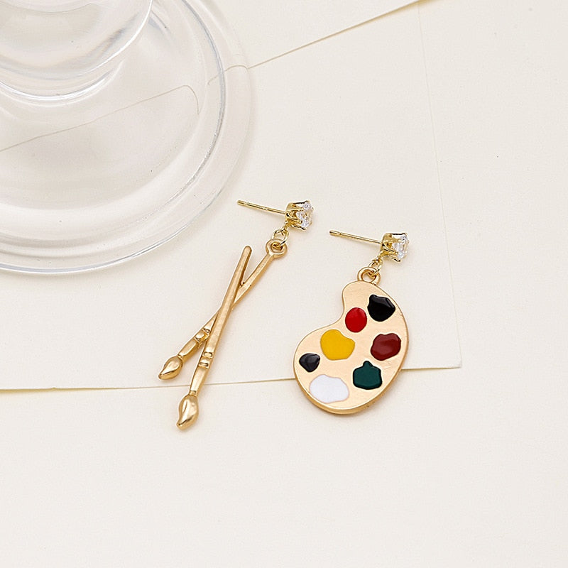 Abstract Art Inspired Mismatched Painter Brush Palette Earrings