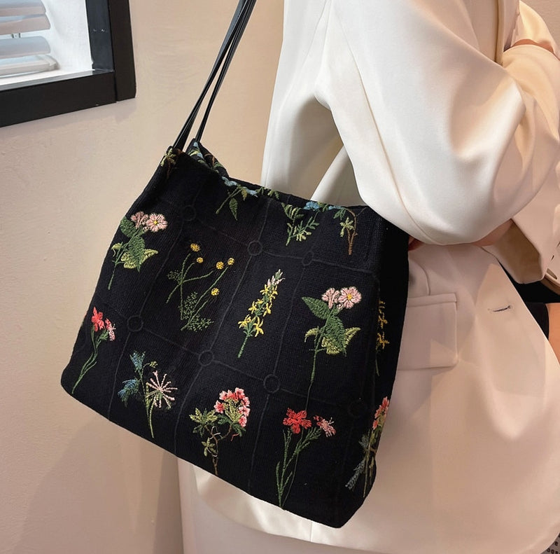 Mid Size Shoulder Bag With Flower Embroidery - Mad Jade's