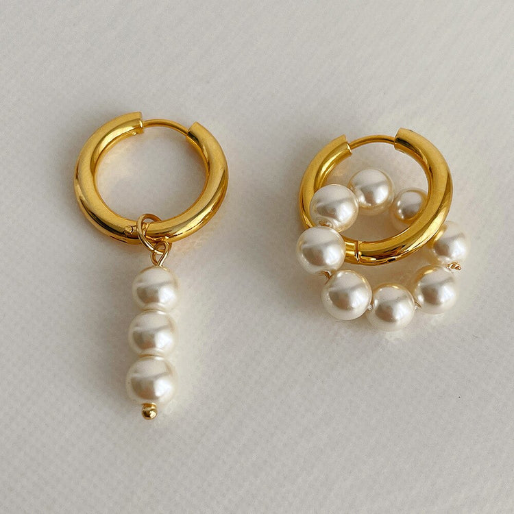 Exquisite Asymmetric Faux Pearls Hoop Earrings