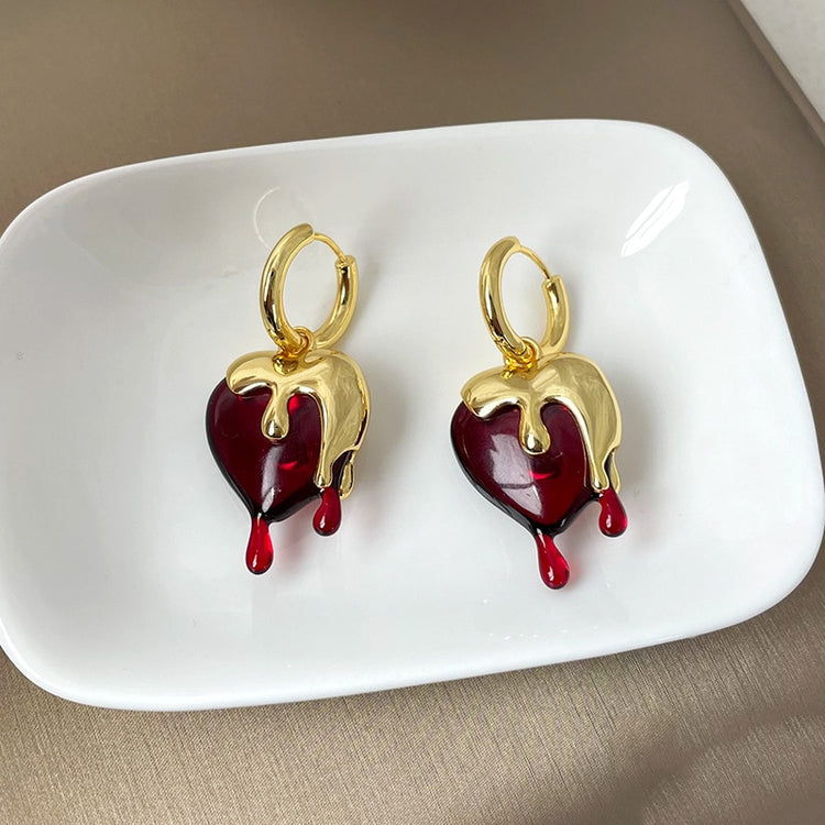 Trendy Irregular Heart Earrings with Drip Design