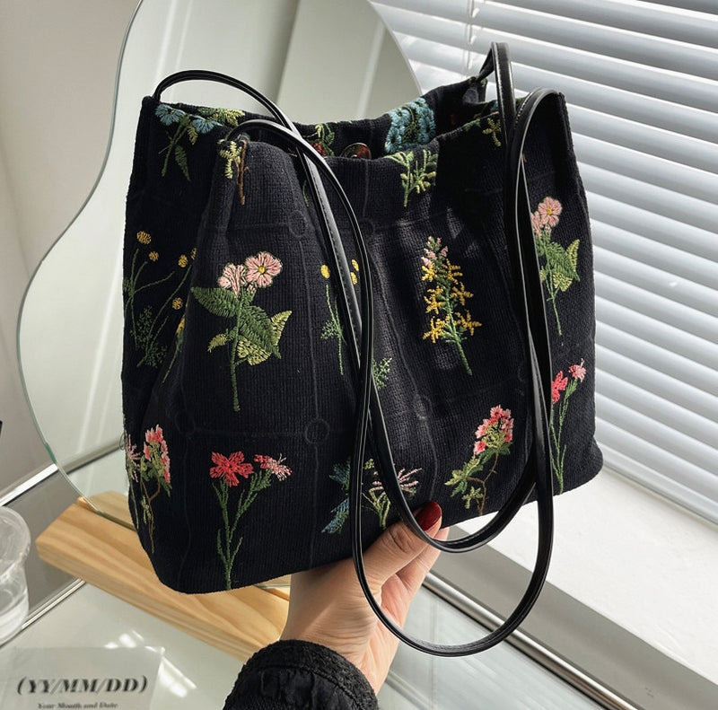 Mid Size Shoulder Bag With Flower Embroidery - Mad Jade's