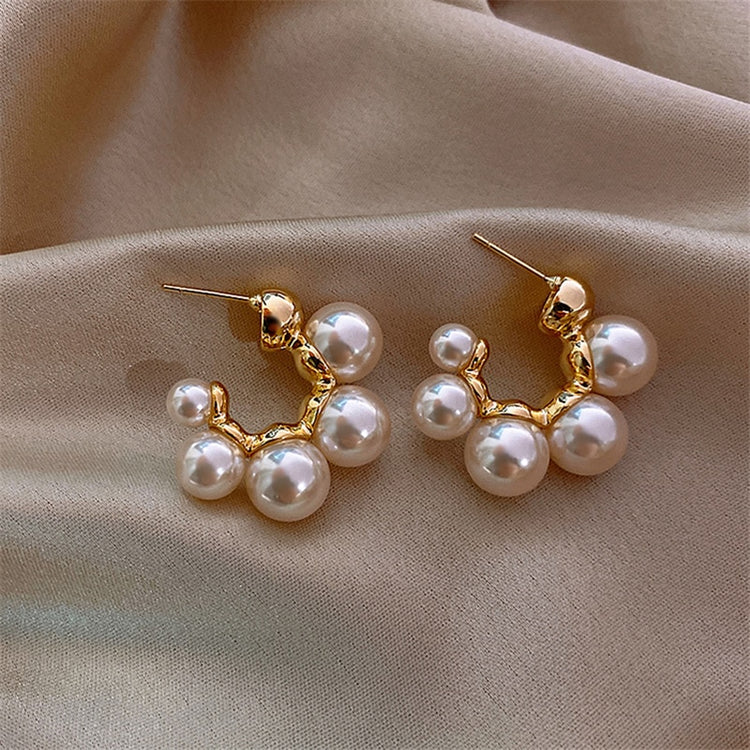 Elegant Baroque Faux Pearl Hoop Earrings