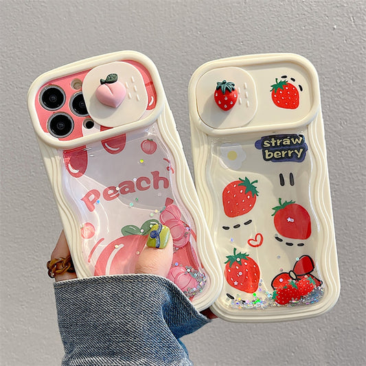 3D Cute Strawberry Peach Coconut iPhone Cases With Camera Protector