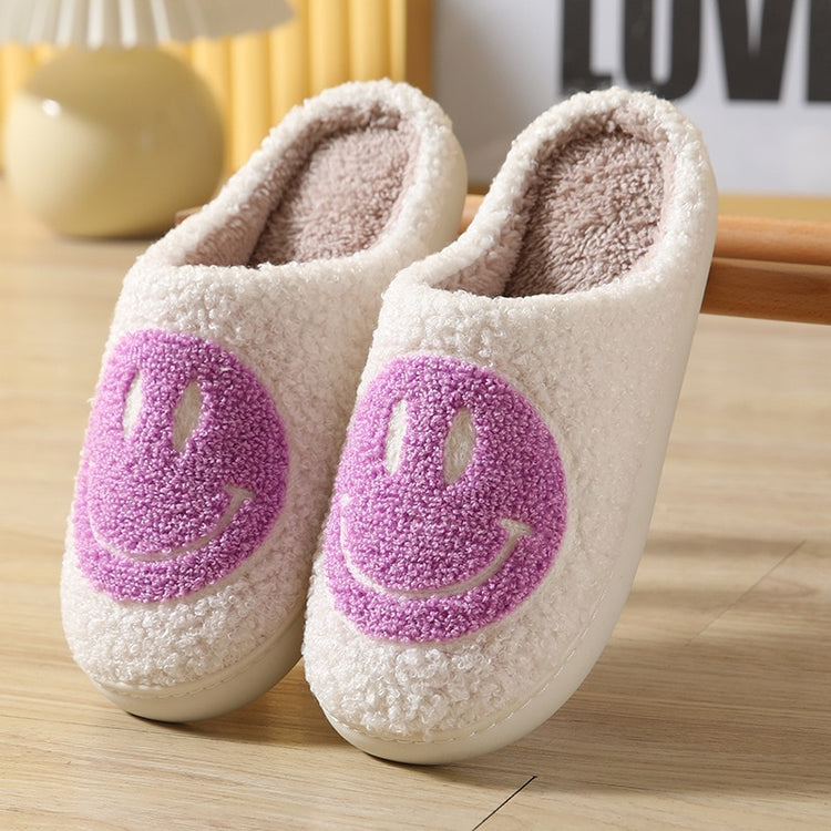 Fuzzy Smiley Face House Slippers In Multiple Colors