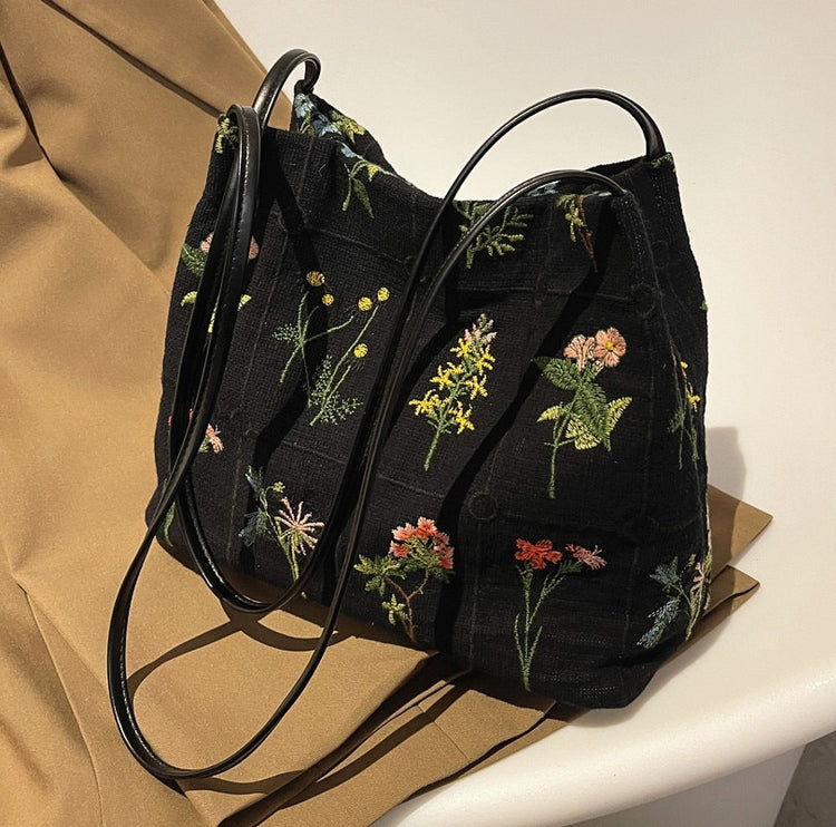 Mid Size Shoulder Bag With Flower Embroidery - Mad Jade's